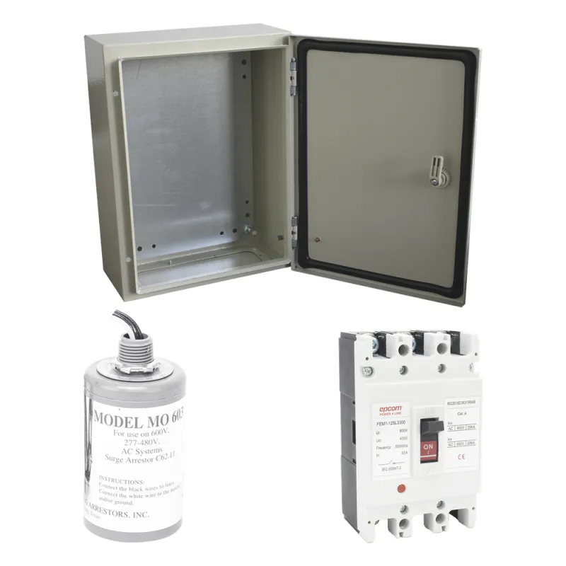 Kit de Centro de Carga Trifasico Para Corriente Alterna, Breaker de hasta 690 Vc de 63 A con Supresor de Descargas Atmosféricas.
