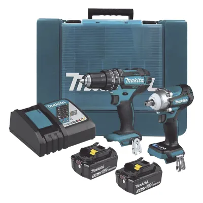 Kit de Rotomartillo Atornillador DHP482 + Atornillador de Impacto DTW301, incluye 2 Baterías BL1850B, 1 Cargador DC18SD y Maletín Plastico