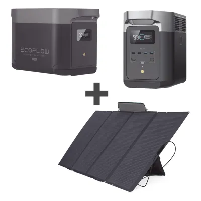 Kit de Estación de Energía Portátil 2048Wh + Batería Externa 2048Wh + Panel Solar Flexible 400W (4096Wh Totales)