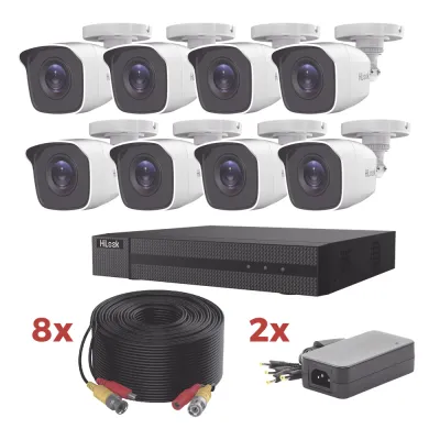 Kit TurboHD / DVR 8 Canales 1080p Lite / 8 Cámaras bala 1080p metalicas / 8 cables de 20 metros / 2 fuentes de 4 canales