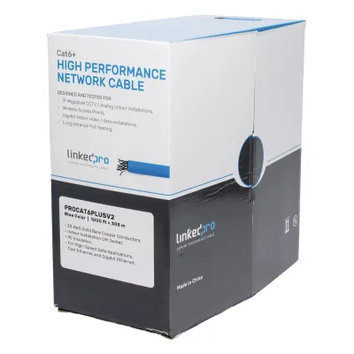 Bobina de Cable de 305 Metros (1000 Pies) Cat6+, CM, Calibre 23 Alto Rendimiento, ETL, UL, Color Azul, Super Flexible, para Aplicaciones de Video Vigilancia, Video HD, y Redes de Datos. Uso Interior.