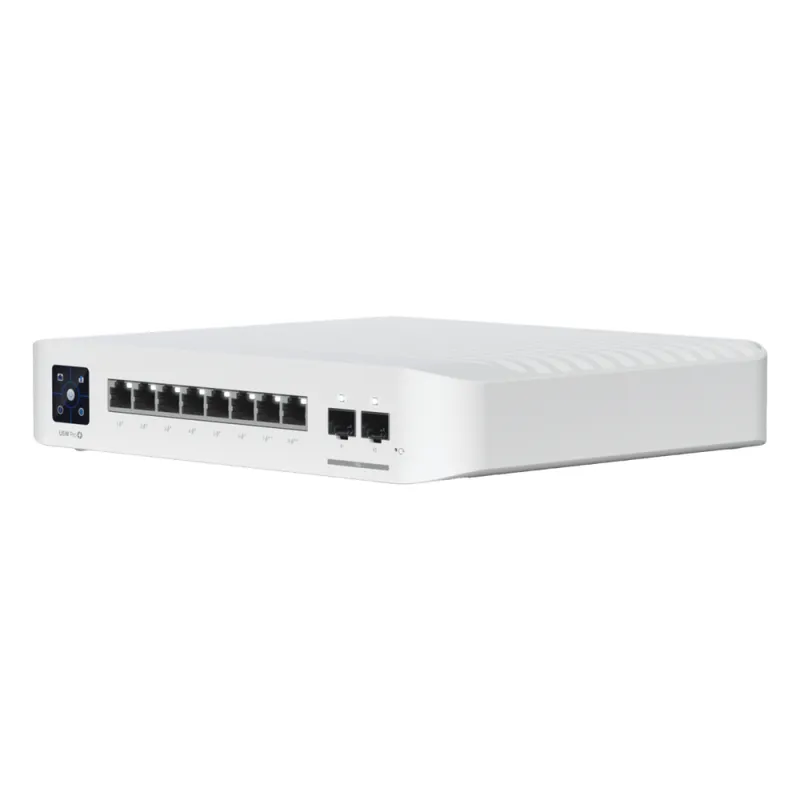 UniFi Switch USW-Pro-8-POE Capa 3, 8 puertos PoE 802.3at/bt + 2 puertos 1/10G SFP+, 120W, pantalla táctil informativa
