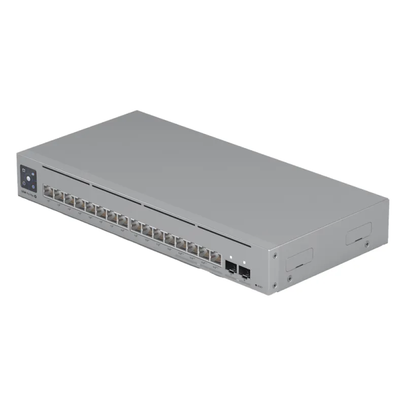 UniFi Switch Pro Max 16 PoE con funciones Capa 3, 16 puertos EtherLight RGB / (4) puertos 2.5 GbE POE++ y (12) puertos GbE POE+ /(2) puertos SFP+ 10G /con pantalla táctil informativa, hasta 180W de presupuesto POE