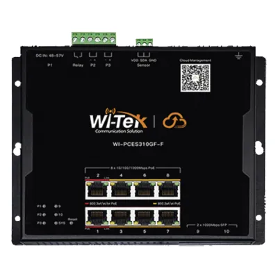 Switch L2 PoE Industrial / Administración Cloud Gratuita / 8 Puertos PoE af/at/bt 10/100/1000 Mbps / 2 Puertos SFP Gigabit / Máx Presupuesto PoE 145 W / Montaje Magnético - Riel DIN.