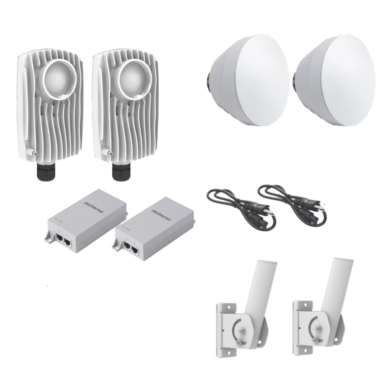 Kit de 2 radios C6X con 2 antenas de (16 dBi), rango de frecuencia extendida (5.1 a 6.4 GHz), incluye inyector POE, cable de alimentación y 2 FLEXIMOUNT-XL para alineación