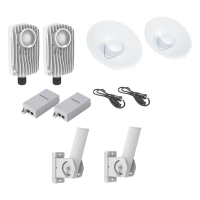 Kit de 2 radios C6X con 2 antenas de (20 dBi), rango de frecuencia extendida (5.1 a 6.4 GHz), incluye inyector POE, cable de alimentación y 2 FLEXIMOUNT-XL para alineación