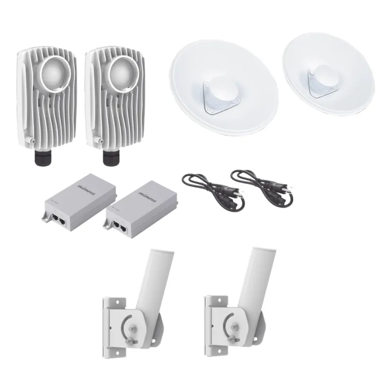 Kit de 2 radios C6X con 2 antenas de (20 dBi), rango de frecuencia extendida (5.1 a 6.4 GHz), incluye inyector POE, cable de alimentación y 2 FLEXIMOUNT-XL para alineación