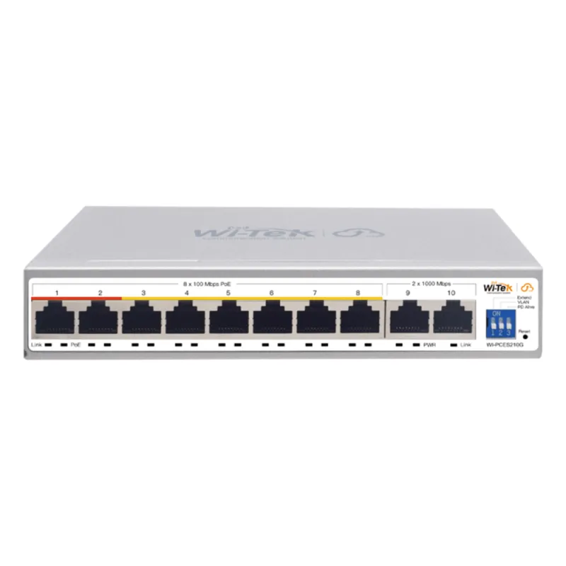Switch PoE / Administración en la nube / Con 8 puertos 10/100 Mbps PoE af/at / 2 Puertos Uplink 10/100/1000 Mbps / Presupuesto 100 W / PoE hasta 250 metros / Soporta protocolo ONVIF