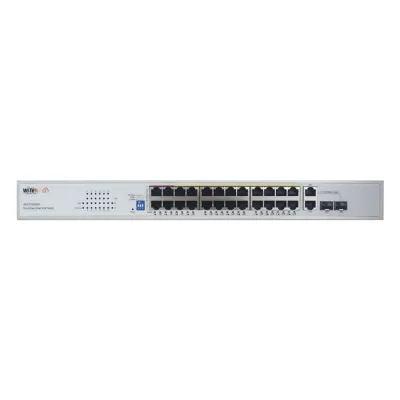 Switch PoE (802.3af/at/bt) / No administrable de largo alcance / Hasta 250m / Con 24 x 10/100Mbps + 2 x SFP Gigabit Combo / 280 W