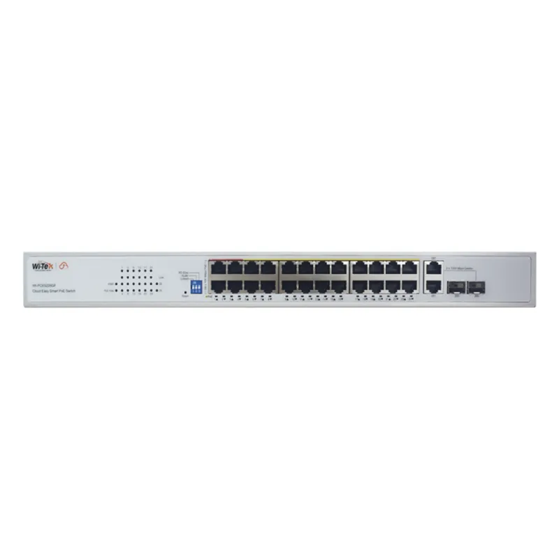 Switch PoE (802.3af/at/bt) / No administrable de largo alcance / Hasta 250m / Con 24 x 10/100Mbps + 2 x SFP Gigabit Combo / 280 W