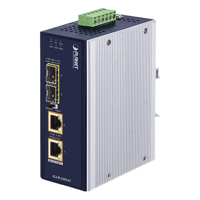 Convertidor de Medios Industrial de 2 Puertos SFP 100/1000X a 2 Puertos RJ45 10/100/1000T 802.3bt PoE++