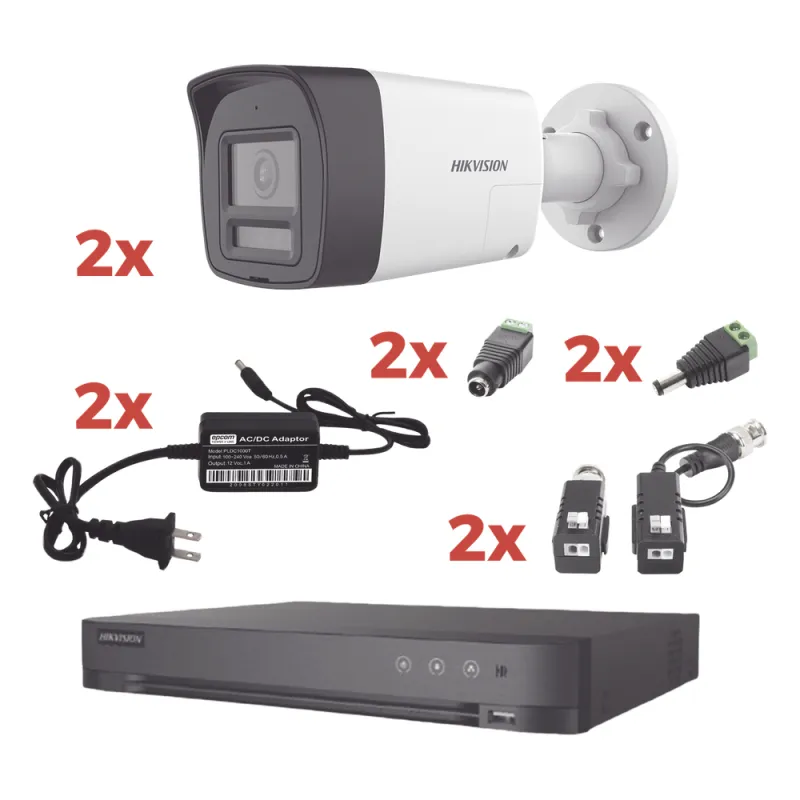 Kit Audio Bidireccional TurboHD 1080p / DVR 4 Canales / 2 Cámaras Bala (Exterior) con Bocina y Microfóno Integrado / 2 Fuentes de Poder / Accesorios