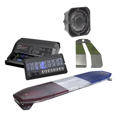 Kit de Sirena, Bocina y Torreta de 48", Con 216 LEDs, Dual Color, Frente: Rojo/Blanco, Azul/Blanco, Trasero: Rojo/Ámbar, Azul/Ámbar
