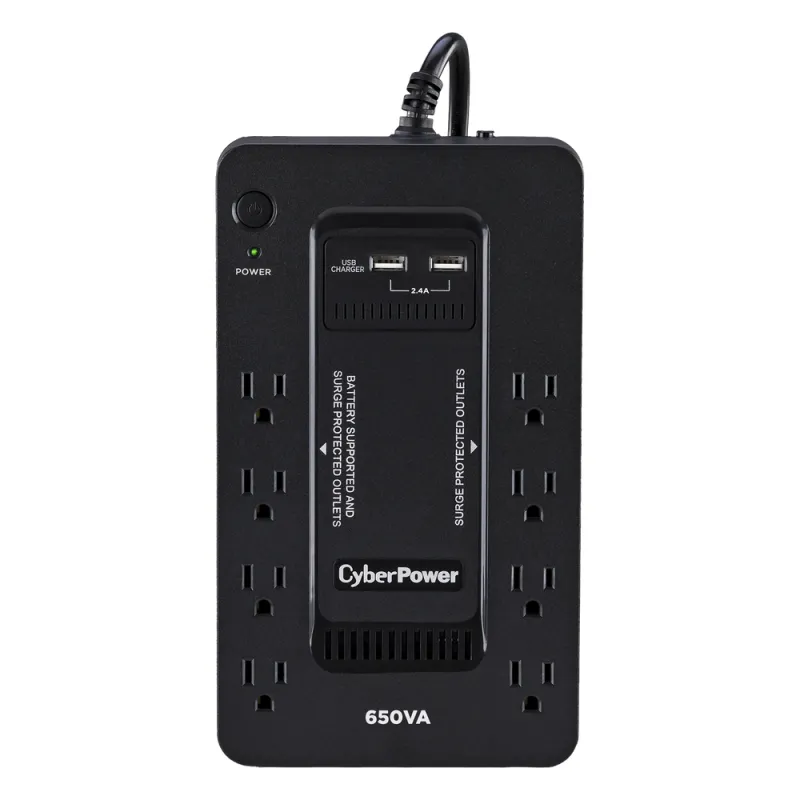 UPS de 650 VA/390 W, Topología Standby con Modo Ahorrador ECO, Entrada 120 Vca NEMA 5-15P, Con 8 Tomas NEMA 5-15R