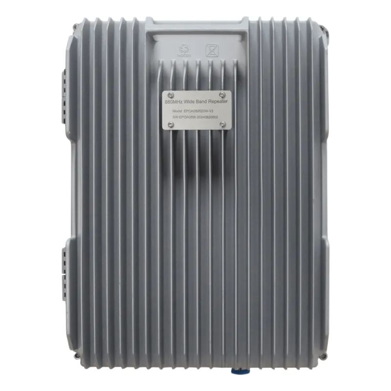 COBERTURA DE HASTA 5 km / Amplificador de Señal Celular / Banda 5, 850 MHz / 20 Watts de Potencia / Banda Ancha Multioperador / Protección Autoexcitación / Monitoreo USB / Gabinete IP65.