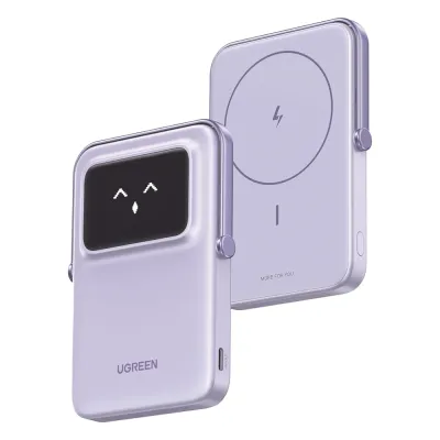 Power Bank Serie UNO Inalambrico | 10000mAh | 7.5W/20W | Con Emojis de Estado | Carga Rápida USB-C Bidireccional | Pantalla TFT Inteligente | Con Holder | Color Purple.
