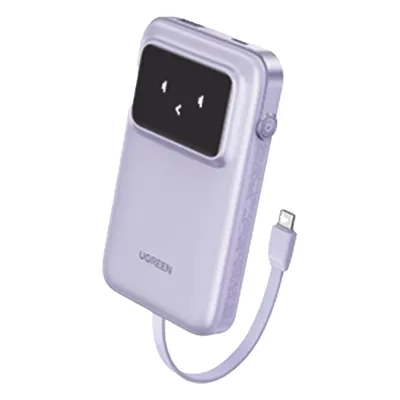Power Bank Serie Uno | 10000mAh | 30W | con Cable USB-C Incorporado | 2 Salidas 30W Max. | Pantalla Inteligente | Carcasa Ignifuga | Aprobado por Aerolíneas.| Color Purple.