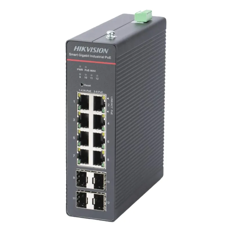 Switch Gigabit PoE+ / Industrial / Administrable / 4 Puertos Gigabit PoE+ (90 W) + 4 Puertos Gigabit PoE+(30 W) / 4 Puertos Gigabit SFP / 300 W Total / 48 a 57 VCD / Ideal para Proyectos / 300 Metros de Distancia