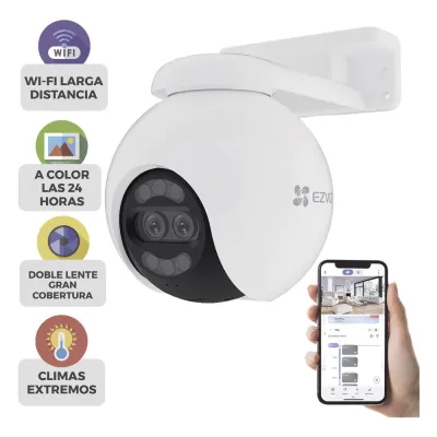 Cámara PT / Wi-Fi / Lente Dual / Panorámica 360° / Resolución 4K / Visión Nocturna ColorFULL / IA Detección de Humanos y Vehiculos / Alarma con Sirena y Luz / IP65