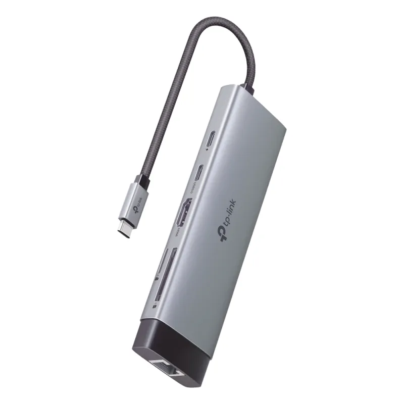Adaptador HUB 9 en 1, 1 puerto USB-C entrada, 1 puerto HDMI 4K, 1 puerto Ethernet Gigabit, 1 puerto SD y MicroSD, 1 puerto USB-C y 3 puertos USB-A