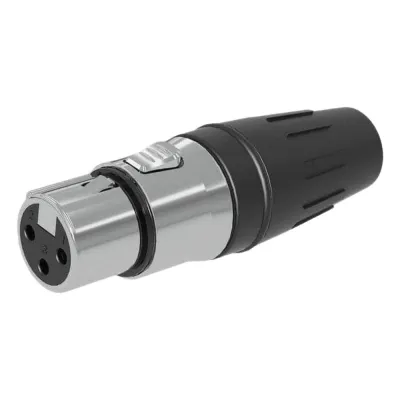 Conector hembra XLR de 3 núcleos con carcasa de acero inoxidable y contactos chapados en oro
