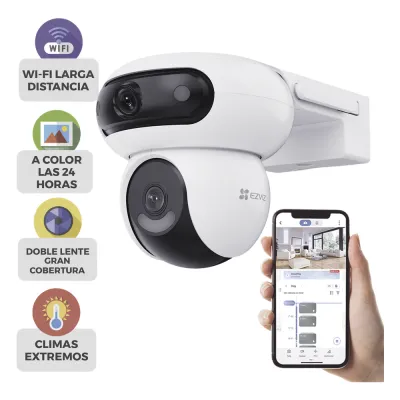 Cámara Doble Lente PT / Rotación en Ambos Lentes / Wi-Fi / 4MP+ y 4MP (Resolución 8 Megapixel ) / Audio de Dos Vías / Auto Seguimiento Inteligente / Visión Color Nocturna