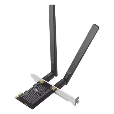 Adaptador PCIe inalámbrico doble banda AX1800 Mbps / Seguridad Inalámbrica WPA3 /Antena de alta ganancia / Tecnología MU-MUMO 2X2 / Soporte de perfil bajo y Altura completa / Bluetooth 5.2