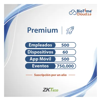 LICENCIA PREMIUM BIOTIME CLOUD 2.0 / 500 USUARIOS / 60 DISPOSITIVOS (Licencia Anual)