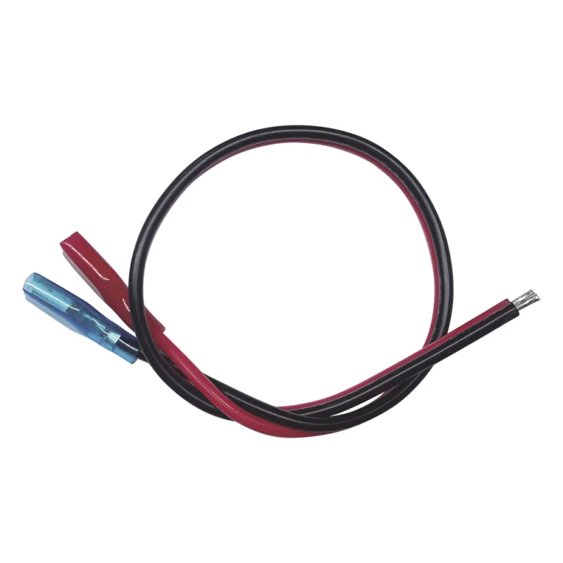 Cables en Paquete Dual / Cable Rojo y Negro / 30 cm (11.81 Pulgadas) / Terminal F1 en un Extremo / Puntas Libres en el Otro / Conexión a Baterías de Respaldo