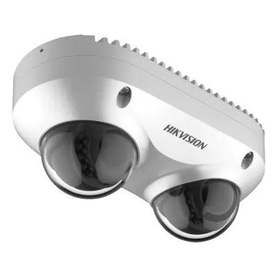 PanoVu Series / Lente Dual de 4 Megapixel / 2 Lentes Fijos de 2.8 mm / Recomendado para Pasillos o Esquinas / IP67 / IK10 / PoE / WDR 120 dB / 10 mts IR / Entrada y Salida de Audio y Alarma / MicroSD