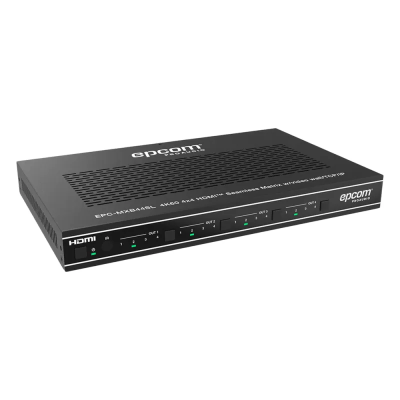 Matriz HDMI 4×4 | Video Wall | Seamless Switch | 10 Modos de Visualización | 4K@60Hz 4:4:4 | HDMI 2.0b y HDCP 2.2 | Control vía Web, IR, RS-232 y TCP/IP