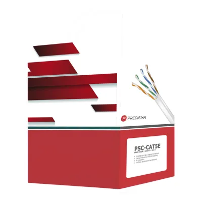 Bobina de Cable de UTP de 4 Pares Cat5e de 305 Metros (1000 Pies), 100% Cobre, PVC ROHS, Color Gris, 24 AWG, Uso en Interior, Para Aplicaciones de Voz, Datos y Video