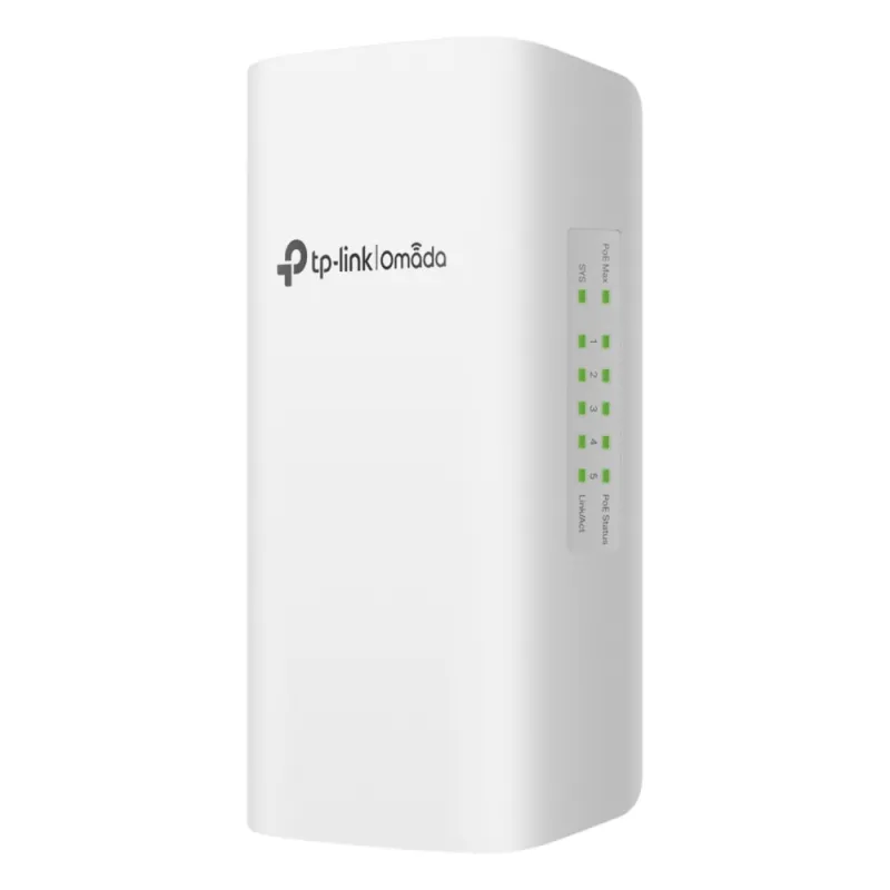 Switch PoE Omada Para Exterior / 1 Puerto PoE++ IN 802.3 af/at/bt / 4 Puertos PoE+ OUT Gigabit / Adminstración Centralizada Omada
