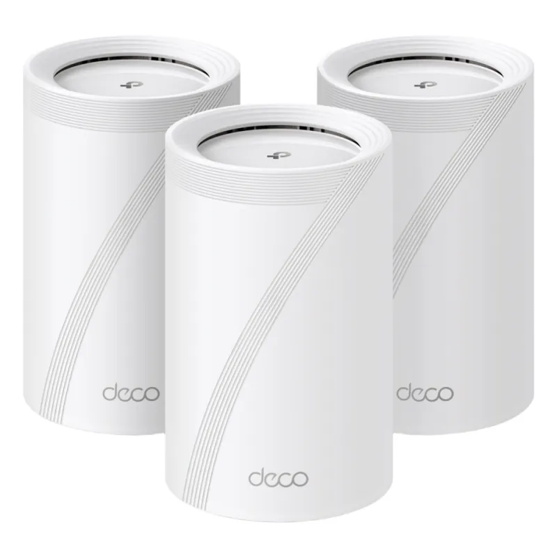 KIT 3 Routers Inalámbrico MESH Interior para Hogar / Triple Banda Wi-Fi 7 BE9300 Mbps / 2 Puerto 2.5 Gigabit WAN/LAN / 4 Antenas Internas / Operación Multi-Link MLO / Administración Mediante la App Deco (iOS, Android) / HomeShield