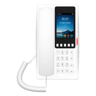 Teléfono IP Hotelero Wi-Fi 6 / Pantalla IPS 3.5" 320x480 / 2 Líneas SIP / 5 Teclas Programables / Puerto USB-A / PoE 802.3af / Audio HD / Diseño Blanco