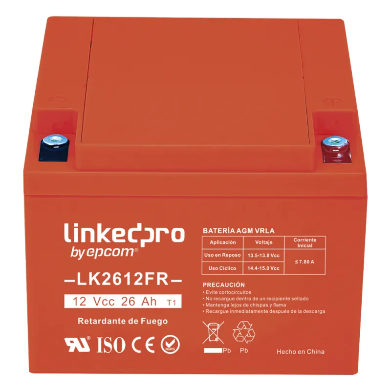 Batería de respaldo 12 V| 26 Ah | AGM | Certificada UL94-V0 Retardante a la Flama | Especial para Seguridad Electrónica | UPS | Sistemas de Emergencia | Vida útil 5 años | Terminales T1