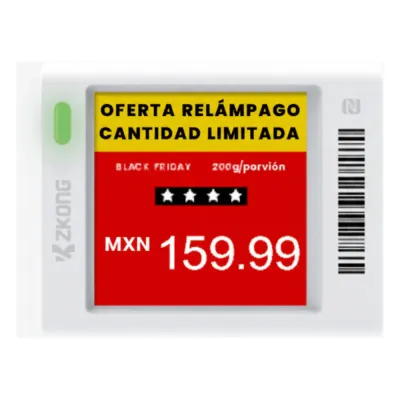 Etiqueta Electrónica de Estantería ESL 1.5" / Pantalla EPD Gráfica Matriz de Puntos 152x152 píxeles / 4 Colores (Negro Blanco Rojo Amarillo) / BLE 5.0 con Encriptación AES-128 / Autonomía 3 Años con 4