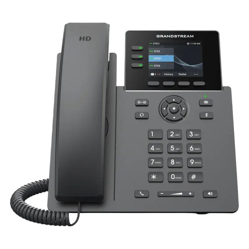 Teléfono IP Grado Operador / 3 Líneas / 12 Botones Virtuales Multiuso / Pantalla LCD 2.8 Pulgadas / Puertos Gigabit con PoE / Audio HD / Compatible con GDMS