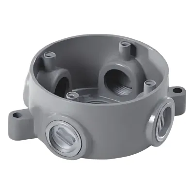 Caja Redonda Estándar sin Tapa a Prueba de Intemperie 102(4) de 3/4" (19 mm) / Con 5 salidas.