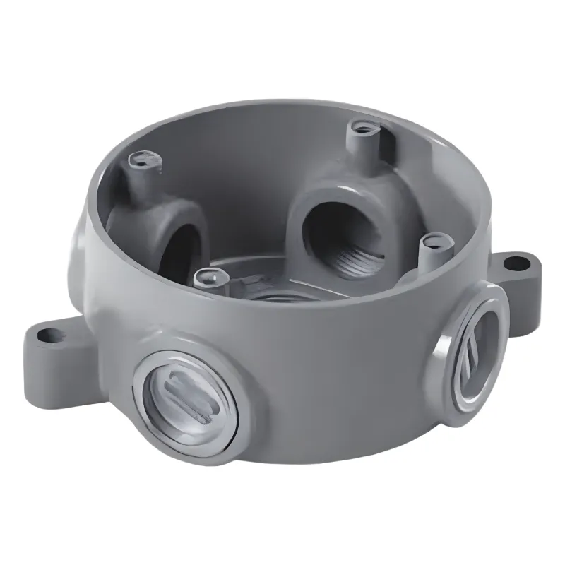 Caja Redonda Estándar sin Tapa a Prueba de Intemperie 102(4) de 3/4" (19 mm) / Con 5 salidas.