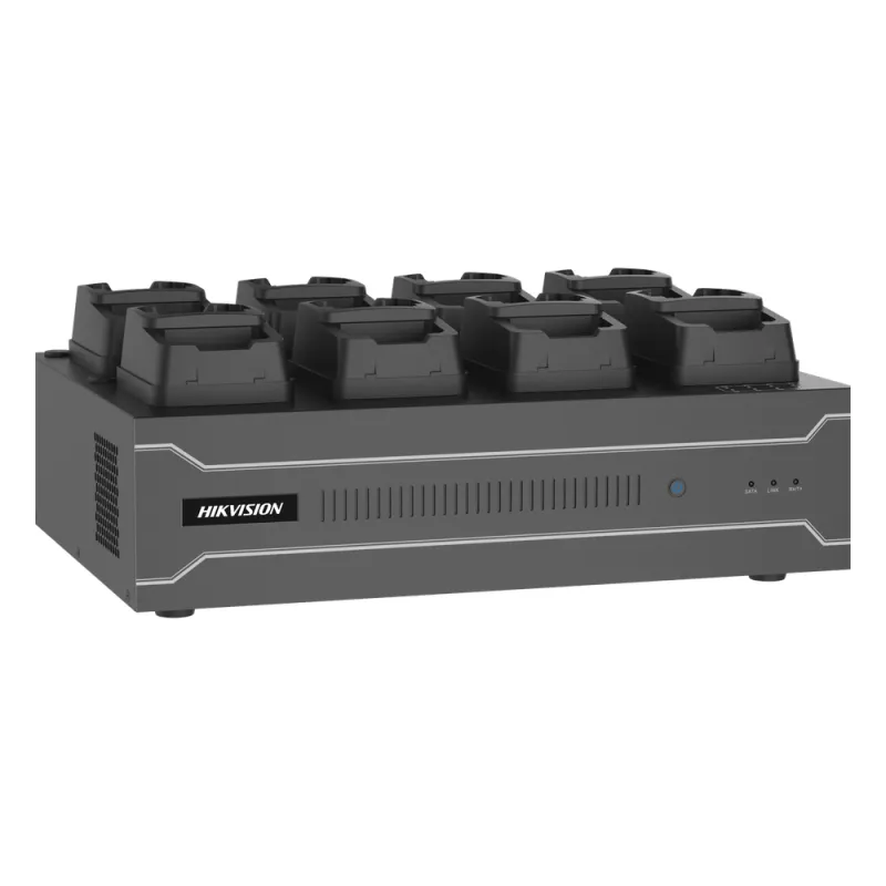 Dock Station de Escritorio con 8 Estaciones de Carga para Body Cams / Doble Interfaz de Red / 4 Bahías de HDD / Carga y Respaldo Automático / Prevención de Pérdida de Datos / Cobertura Cíclica / Reproducción d