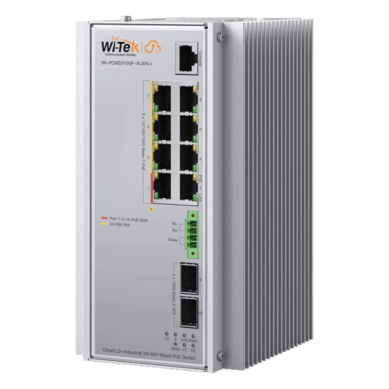 Switch Industrial Administrable Gigabit con 2 Puertos PoE bt + 6 Puertos PoE af/at o 24 V Pasivo + 2 SFP Gigabit, 240 W