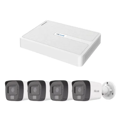 Kit IP 2 Megapixel / NVR de 8 Canales con 8 Puertos PoE / 4 Cámaras IP Bala Dual light para Exterior / Micrófono Integrado