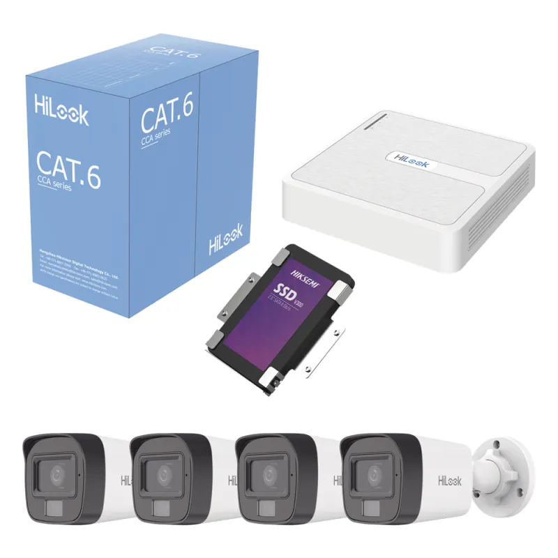 Kit IP 2 Megapixel / NVR de 8 Canales con 8 Puertos PoE / 4 Cámaras IP Bala para Exterior / Micrófono Integrado / Bobina de Cable de 305 mts / SSD 1 TB