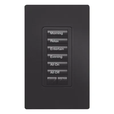 Teclado híbrido de pared 6 botones con atenuador de neutro integrado, para RadioRA 2, acabado Midnight