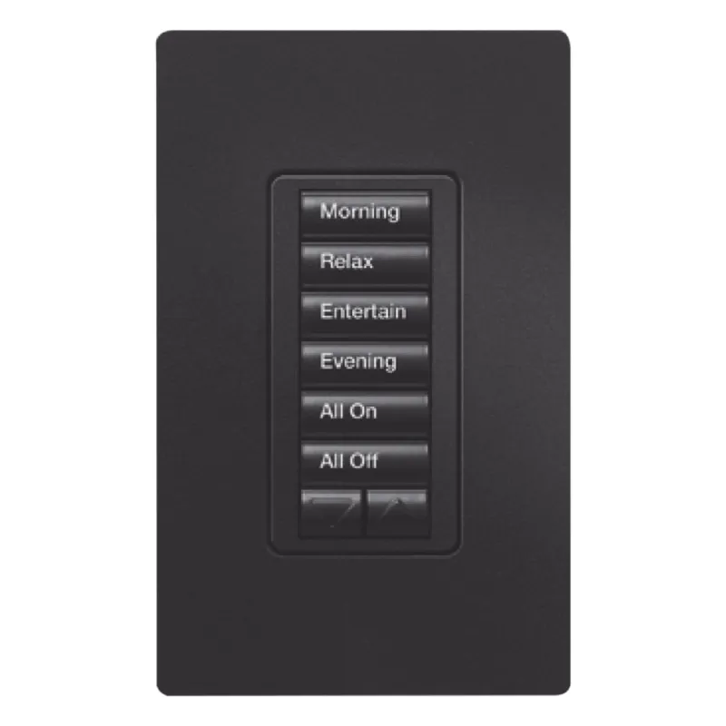 Teclado híbrido de pared 6 botones con atenuador de neutro integrado, para RadioRA 2, acabado Midnight