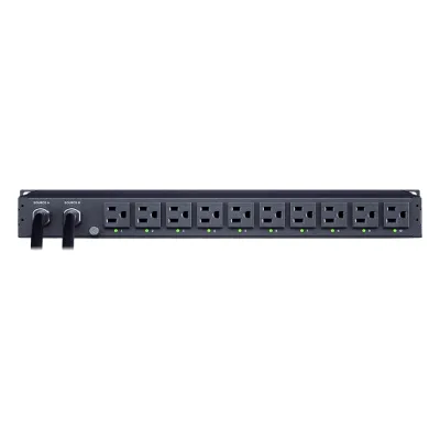 PDU ATS (Fuente Redundante Auto-transferible) Monitoreable, Para Distribución de Energía, 2 Entradas 120 Vca NEMA5-15P, Con 10 Salidas NEMA 5-15R, Horizontal 19in, 1UR