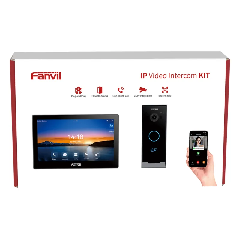 Kit Videoportero IP / Estación Interior i504W + Frente de Calle i60 / Pantalla Táctil 7" HD / Videollamadas H.264/H.265 / Wi-Fi Dual Band / PoE / App Fanvil Link / ONVIF / 10,000 Tarjetas RFID