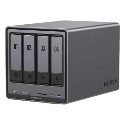 NAS UGREEN NASync DXP4800 Plus / Procesador Intel Pentium Gold 8505 5 Núcleos / 4 Bahías SATA + 2 M.2 NVMe PCIe 4.0 / 8GB DDR5 Expandible a 64GB / 10GbE + 2.5GbE / USB 3.2 Gen 2 Tipo C / HDMI 4K / Sistema Almacenamiento Conectado Red