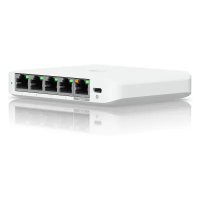 USW Flex Mini 2.5G Switch de 5 puertos 2.5G, Compacto, para Escritorio, se puede Energizar por PoE o con un Adaptador tipo USB-C